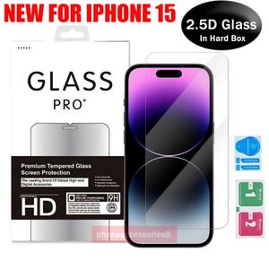 Protecteur d'écran de téléphone en verre trempé transparent 2.5D pour iPhone 15 14 13 12 11 pro max XR XS X XS Samsung A14 A24 A34 A54 A23 A33 A53 A73 dans une boîte de vente au détail rigide