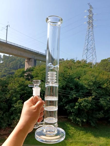 El agua de cristal gruesa clara Bong el aparejo triple del lenguado de Perc Shisha de las cachimbas del panal con los accesorios del cuenco