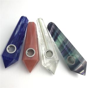 Tubos de tabaco coloridos cristal natural quartzo prego tubo de vidro fumar acessórios feitos à mão mini tubo de mão para erva seca tabaco
