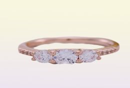 Clear Three-Stone Ring Authentiek 925 Zilver Rose vergulde Bruiloft Sieraden voor CZ diamant vriendin Gift Ringen met Originele doos3810445