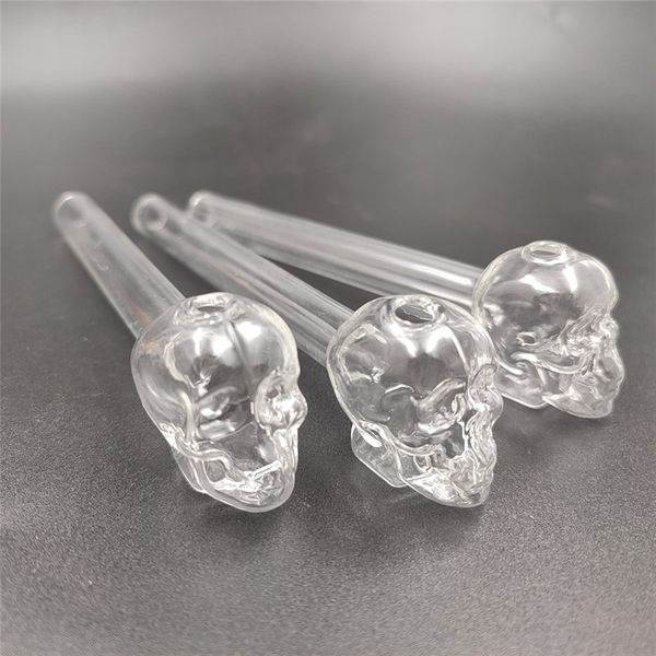 Tubos de fumar de vidrio transparente transparente Quemadores de aceite de cabeza de calavera para tabaco de hierbas secas 130 cm 5 pulgadas de longitud