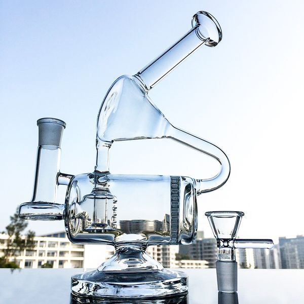 Clear Unique Glass Bong Hookahs Inline Percolator Oil Dab Rigs Recycler Bongs Avec Double Recycleurs Chambre 14mm Joint Water Pipes