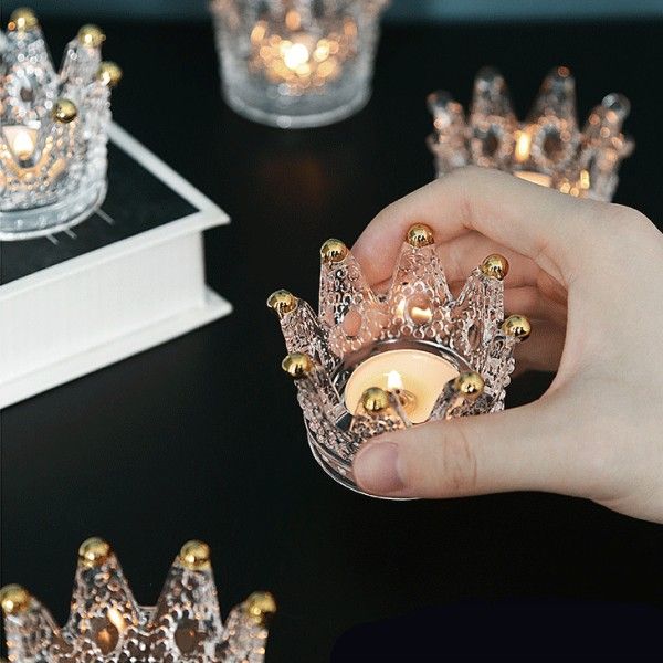 Bougeoirs en forme de couronne en verre transparent, bougeoirs en vrac pour tables, centres de table, décoration de fête de mariage