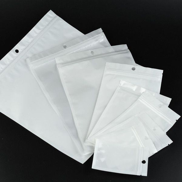 Sacs d'emballage en plastique Poly OPP avec perles blanches transparentes, fermeture éclair, emballages de détail, sac en PVC pour étui Rcxwl Oqnos