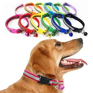 Hond Kat Halsbanden Reflecterend Maat Verstelbaar Huisdier Nylon Band Bel Kraag Puppy Ketting Veilig