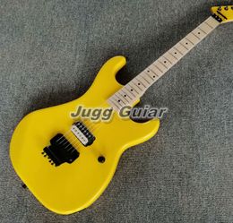Liquidación Kram Edward Van Halen 5150 Guitarra eléctrica amarilla Floyd Rose Tremolo Bridge, pastilla única, diapasón de mástil de arce, herrajes negros