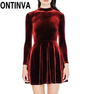 Liquidación señoras espalda abierta terciopelo vestidos vino rojo Clubwear Delgado Halter Mini vestido invierno terciopelo plisado fiesta desgaste túnica túnica 210527