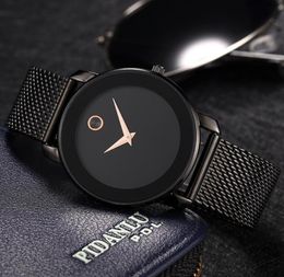 Clearance missfox 58 mm ultra mince luxe noir mens minimalistes montres en acier regarde mensonges affaires analogiques quartz wristwatch7637853