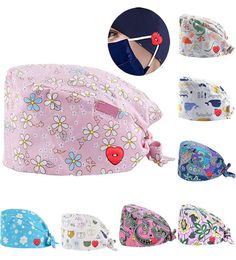 Liquidazione Modello Scrub Cap Stampa Cappello da lavoro in cotone Donna Uomo Estetista Antipolvere Cucina Chef Caps2338283