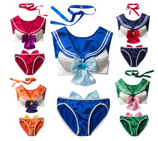 Free Shipping Clearance Sailor Moon Girl's Sexy Bikini Swimsuit Lingerie Sailor Suit Cosplay Costumes Plus Size 5Colors C18111601