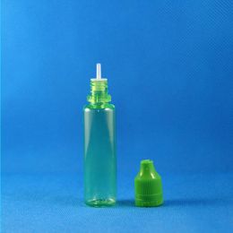 Braderie! 100 Sets / Lot 25 ml LICORNE VERT PET Flacons compte-gouttes en plastique Résistant aux enfants Inviolable Longue pointe fine e Vapeur liquide 2 Aaph