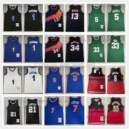 Venta de liquidación Camisetas de baloncesto Sprewell Patrick Ewing Penny Hardaway Kevin Garnett Russell Larry Bird Charles Barkley Mutombo Jersey cosido