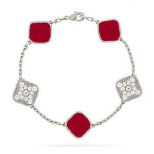 Bracelet Diamond Pearl Red Aprial Link Chain Cleef Bracelet pour les femmes Bijoux de mode en alliage plaqué argenté Boîte