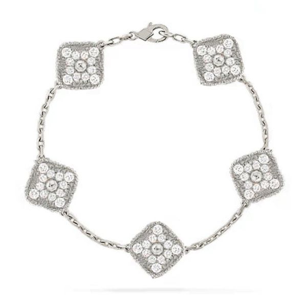 Diamond brcelet four cleef trébol cinco pulseras de eslabones de cadena de flores para mujeres joyas de cristal mujeres moda brazalete de flores diseñador de lujo que hace vcrd370000