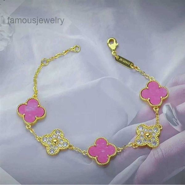 Bracelet Cleef Four Leaf Vanly Clefly bracelet Diffusion en direct du nouveau bracelet Lucky Four Leaf Grass Bracelet Rose Diamant Rose Femme Senior