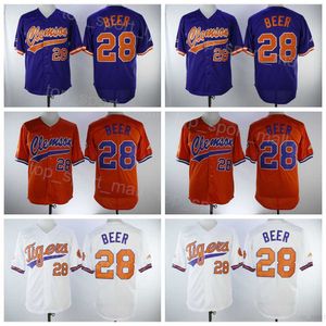 Clemson Tigers College Baseball 28 Seth Beer Jerseys Men Men Team Kleur Purple Oranje Wit Borduurwerk en Sewing Cooperstown Vintage Cool Base University Pure Cotton