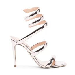 Sandales à talons hauts en cuir miroir Cleo - Chaussures de soirée ornées de strass de 95 mm avec enveloppement de cheville, chaussures de créateurs de luxe, taille 43
