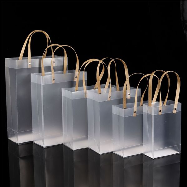 Clephan PP plastique avec poignée PVC étanche Transparent givré cadeau faveurs de fête sac usine en gros LX3156