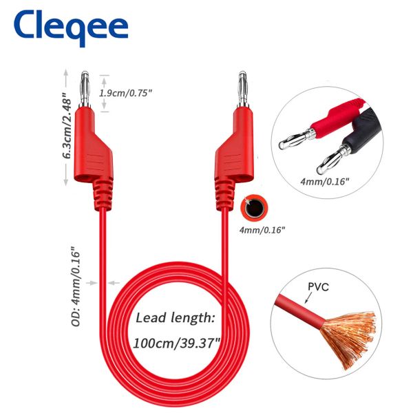 Cleqee P1036 2PCS Dual 4mm Empilable Banana Plug Multimètre Test Leads 1M Câbles de test électrique Rouge / Noir 1000V 15A