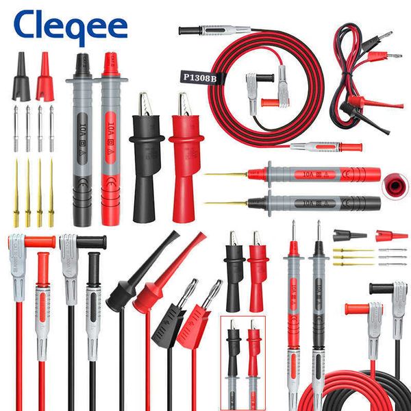 Cleqee P1308B 18 pièces Kit de fils de Test 4 MM fiche banane pour crochet câble remplaçable multimètre sonde fil pince crocodile