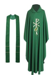 Geestelijken katholieke kerk kostuum volwassen mannen pastor groen chasuble celebrant tarwear geborduurde gewaad heilige religie kostuums vest9511886