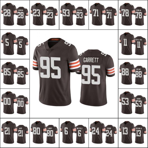 Cleveland''Browns''Men 6 Baker Mayfield 13 Odell Beckham Jr. 80 Jarvis Landry 95 Garrett Custom Women Youth Limited Jersey