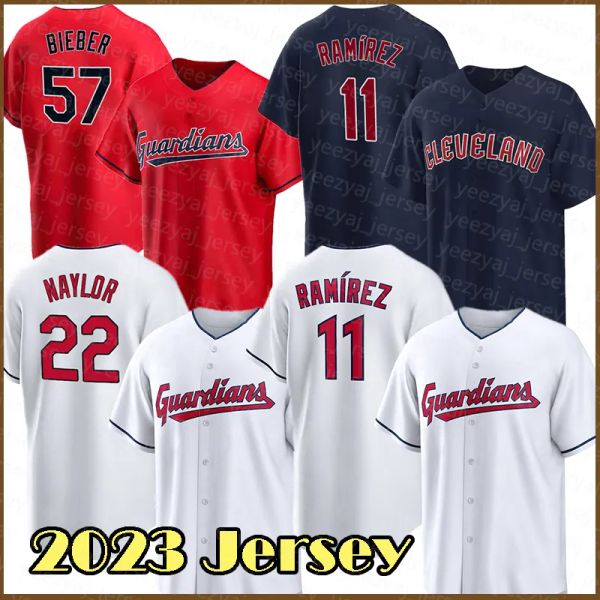 Cleveland''Indians''2023 Porter des maillots de baseball 0 Gimenez 11 Ramirez Shane Bieber Myles Straw Steven Kwan Cal Quantrill Emmanuel Clase Triston McKenzie