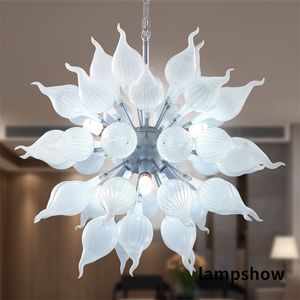 Slim ontwerp handgeblazen glas kroonluchter licht witte ronde vorm indoor hangende kroonluchter klassieke lampen thuis glans kroonluchters plafondverlichting decor lr1465