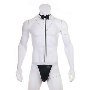 Nouveauté Sexy hommes S Mankini string sous-vêtements gai Lingerie érotique serveur porno Costume jarretelle body cravate Teddies