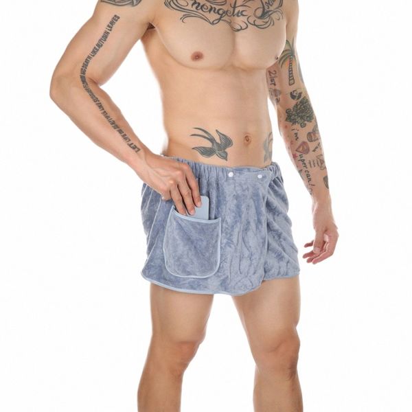 Clever-menmode Hommes Sleep Bottoms Sexy Wearable Serviette Pantalons Culottes Pyjamas Corail Polaire Vêtements De Nuit Sauna Poche Épaisse Homewear T5Dk #