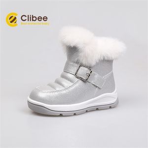 Clibee Girl Autumn Winter Snow Boots Warm Synthetische kinderen Laarzen met gesp gokkinderen plat waterdichte laarzen 22-27 LJ201201