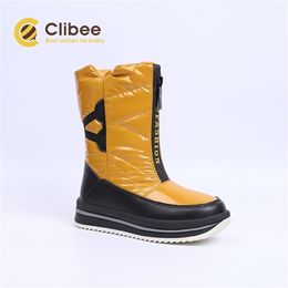 Clibee Girls Boys Winter Snow Boots met warme wol Linning Big Kids Gekwalificeerde niet-slip waterdichte laarzen met rits in 27-32 LJ201201