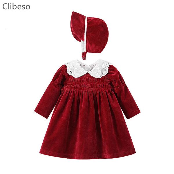 Clibeso hiver Boutique robe pour bébé fille élégant infantile chaud broderie robes enfant fête d'anniversaire vêtements Lolita chapeau 240126