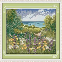Cliffside pad kust landschap home decor schilderij Handgemaakte Cross Stitch Borduren Handwerken sets geteld print op canvas DMC 1287s
