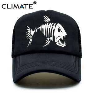 CLIMA Fishbone Trucker Cap Hombres Pesca Esqueleto Pescado Hueso HipHop Béisbol S Verano Fisher Man Mesh S Sombrero para 220513