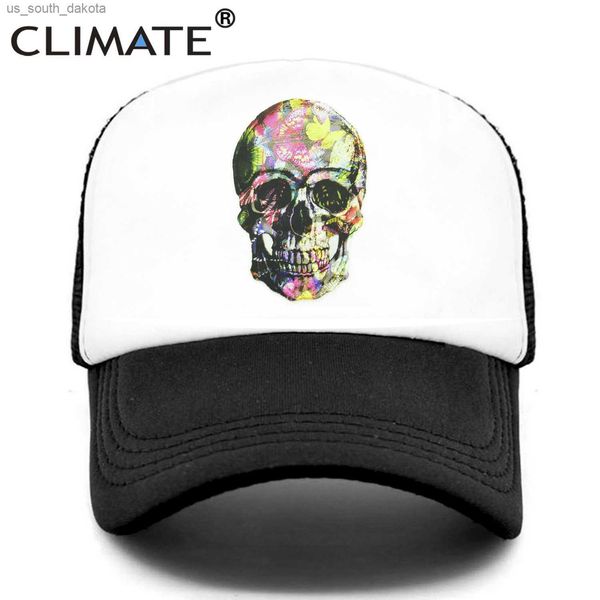 CLIMATE Flower Skeleton Trucker Cap Butterfly Skull Bone Cool Cap Fancy HipHop Gorras de béisbol Summer Mesh Cap Hat para hombres L230523