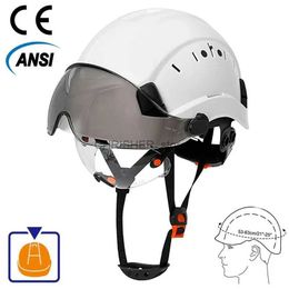 Шлемы для скалолазания CE Строительный защитный шлем с козырьком Встроенные очки для инженера Каска из АБС-пластика ANSI Промышленная рабочая кепка Защита головы Новый