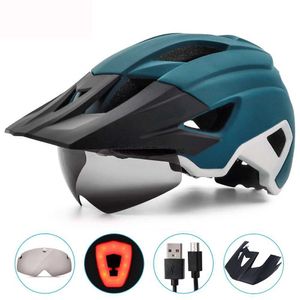 Cascos de escalada Casco de ciclismo Parabrisas 57-61CM Casco de bicicleta Luz trasera USB Bloque de calor estable Hombres Mujeres Moda Ciclismo Equipo de bicicleta