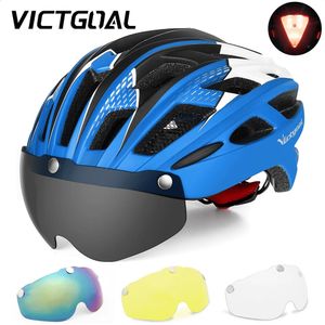 Klimhelmen VICTGOAL Fietshelm Volwassen Mannen Vrouwen met magnetische bril Fiets achter Led-licht Verstelbaar voor racefietsen 231109