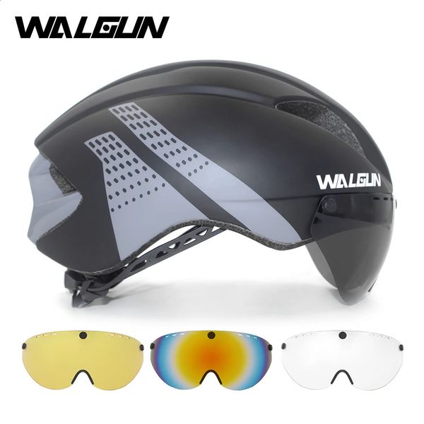Casques d'escalade WALGUN Aero casque de cyclisme vélo de route adultes lentille lunettes visière contre la montre TT Triathlon vélo M L pour hommes femmes 231109