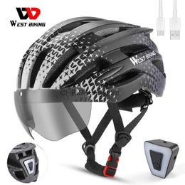 Casques d'escalade WEST BIKING vtt casque de cyclisme léger lunettes de vélo électrique casque Triathlon course vélo casque de sécurité avec feux arrière LED