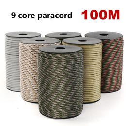 Cordes d'escalade 100M 550 Norme militaire Corde de paracorde à 9 noyaux 4mm Corde de parachute extérieure Survie Parapluie Tente Lanière Sangle Corde à linge 230516