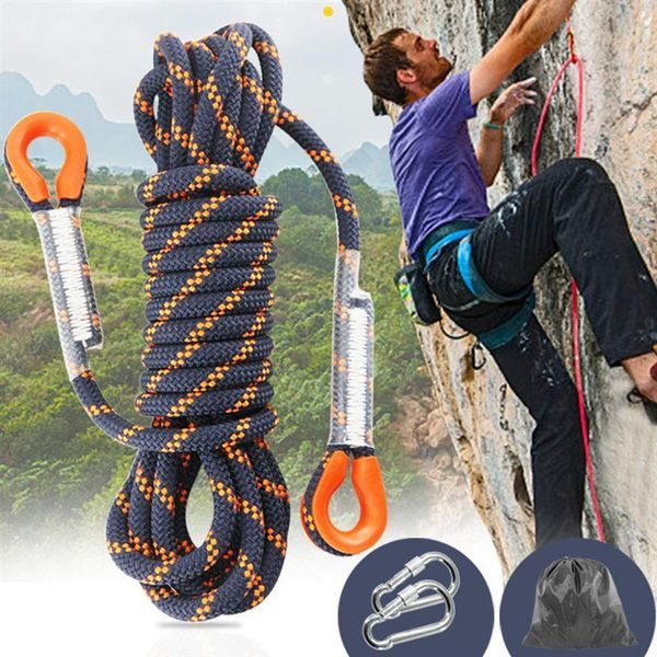 Cuerdas de escalada 1 pieza 8 mm de espesor Tree Rock Safety Sling Cord Equipo de cuerda de rappel para deportes al aire libre Negro y naranja 5 metros 230717