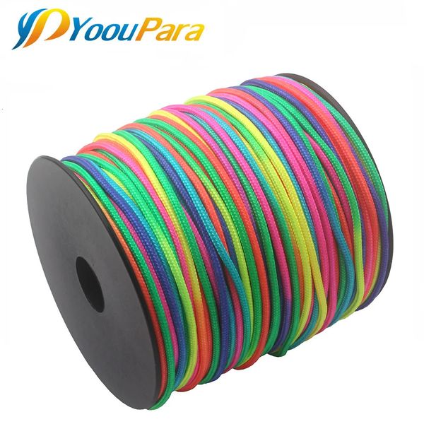 Cordes d'escalade 2mm 100 mètres arc-en-ciel Paracord corde corde 1 brin Parachute lanière corde escalade Camping équipement de survie Paracord Bracelet 231124