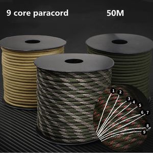 Cordes d'escalade 50m 650 paracorde militaire 9 brins 4mm corde de parachute tactique accessoires de camping bricolage corde de tissage équipement de survie en plein air 230614