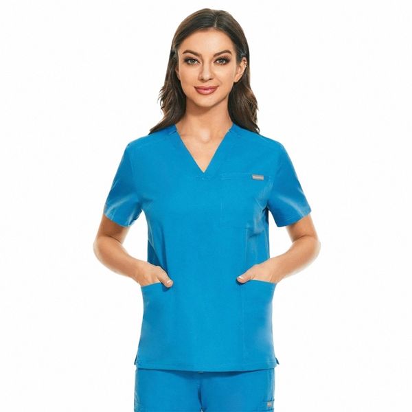Clinique Vêtements de travail médical Infirmière Uniforme Femmes Scrub Tops Lab Beauty Sal Blouse à manches courtes Vêtements de soins infirmiers cliniques Chemises E9ex #