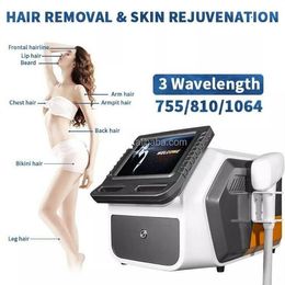 Kliniek Gebruik 755 810 1064 NM DIODE LASER HAAR Haarverwijdering Epilator Facial Skin Herjuvening Permanent haar Verwijder pak voor alle soorten huiden pijnloos met koelsysteem