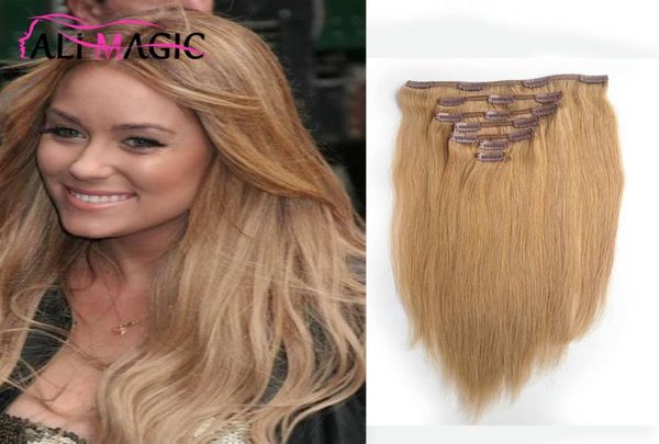 Clip Extensions de cheveux bouclés Clip dans de vraies extensions de cheveux humains droites brun clair 6 7 pièces 100 grammes 282oz 20 couleurs Option1459014