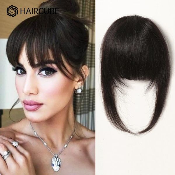 Clip dans une frange 100% Human Bangs Human French Natural Natural Black Brun Brun Bangs With Temples Clip sur Fringe Hair-Cièces pour les femmes 240415