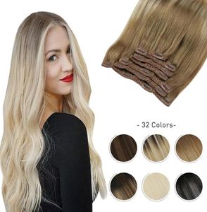 Clip In Hair Extensions 1024 inch Machine Remy Human Hair Braziliaanse Doule inslag Volledig hoofd Set recht 7 stks 120G6893567